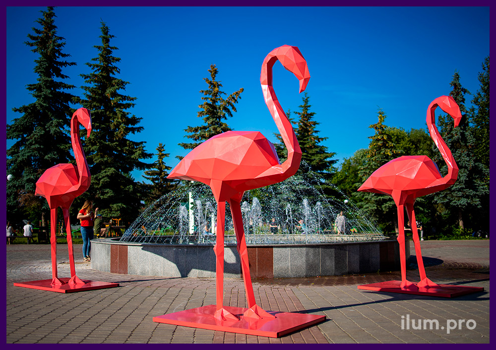 Фламинго полигональные металлические - арт-объекты для украшения города