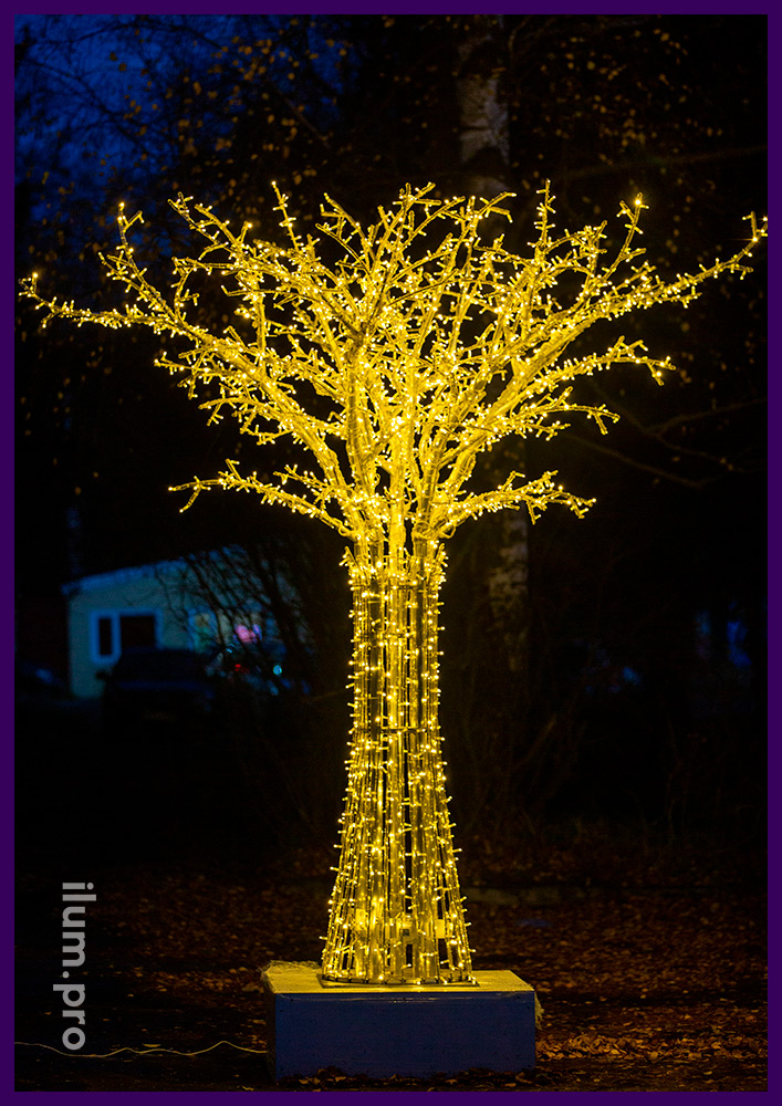 Дерево светодиодное трёхметровое с уличными гирляндами и нержавеющим каркасом, IP65