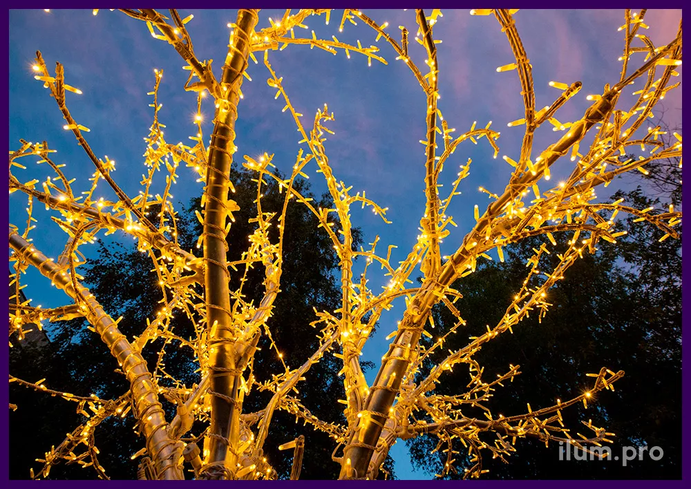 Три светящихся дерева из алюминия и гирлянд, нержавеющие декорации с подсветкой