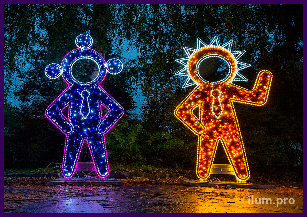 Пара светодиодных фигур инопланетян для установки в городских парках, школах и детских садах