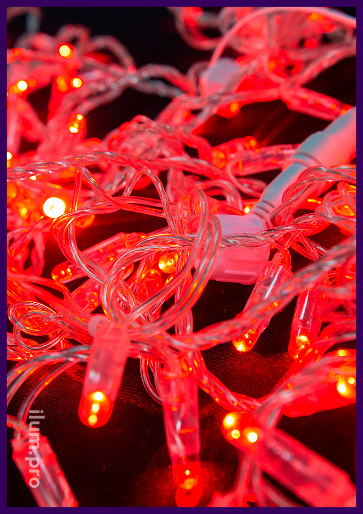 Стринг красный светодиодный, статика, прозрачный кабель из ПВХ и силикона, 10 м