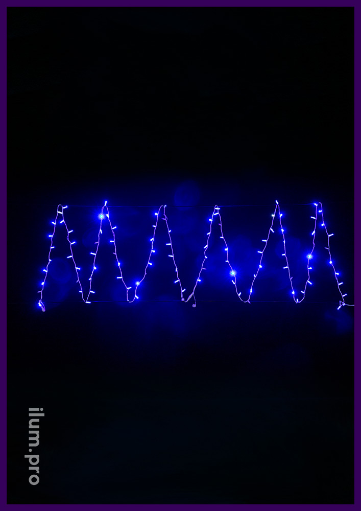 Стринг мерцающий светодиодный с синим свечением и белым проводом из ПВХ, 220 В