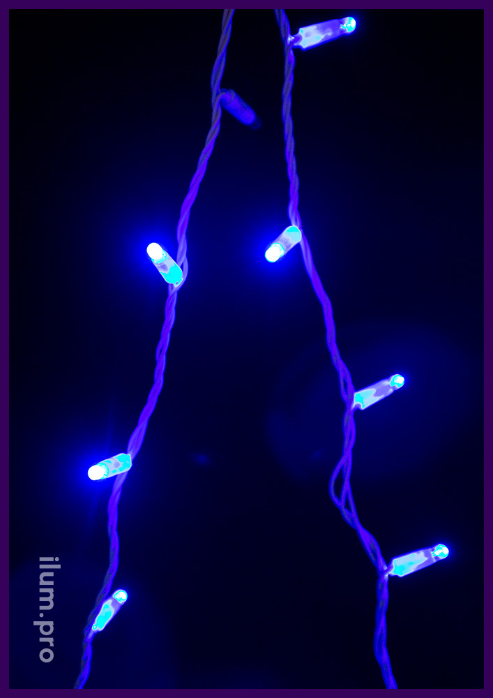 Мерцающая светодиодная гирлянда синего цвета с белым кабелем, длина 10 метров