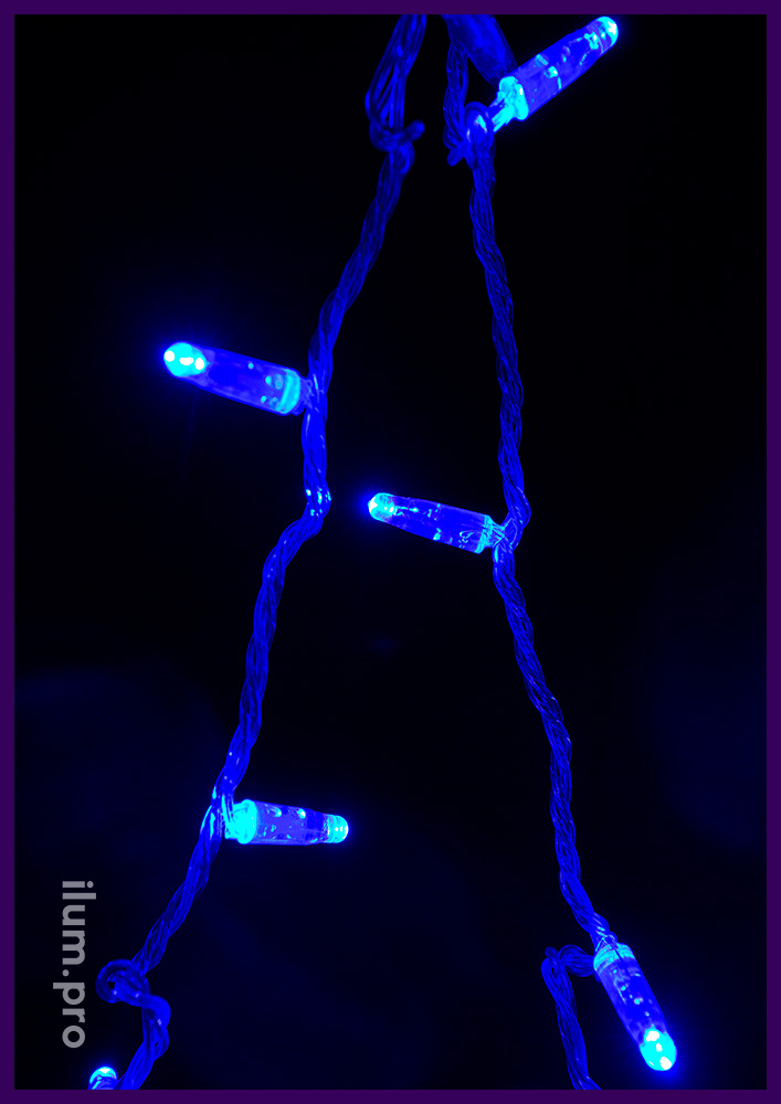 Новогодняя гирлянда синего цвета стринг, 10 метров, прозрачный провод, мерцание