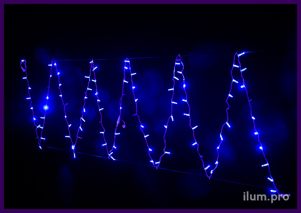 Новогодняя гирлянда стринг с прозрачным проводом и синими светодиодами, эффект мерцания