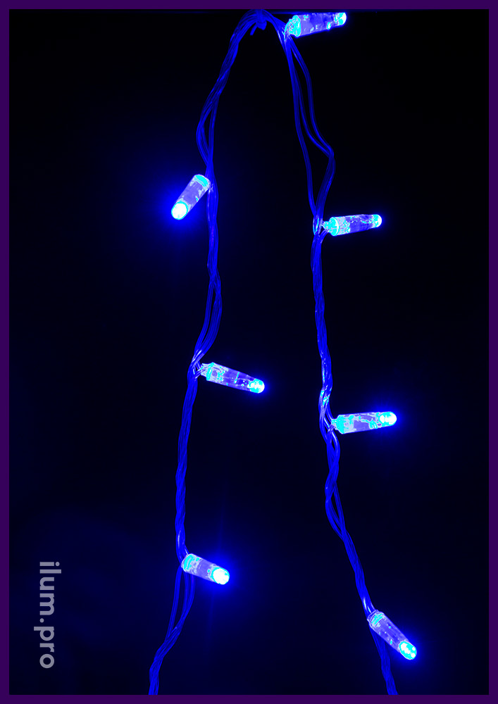 Новогодняя гирлянда синего цвета стринг, 10 метров, прозрачный провод, статика