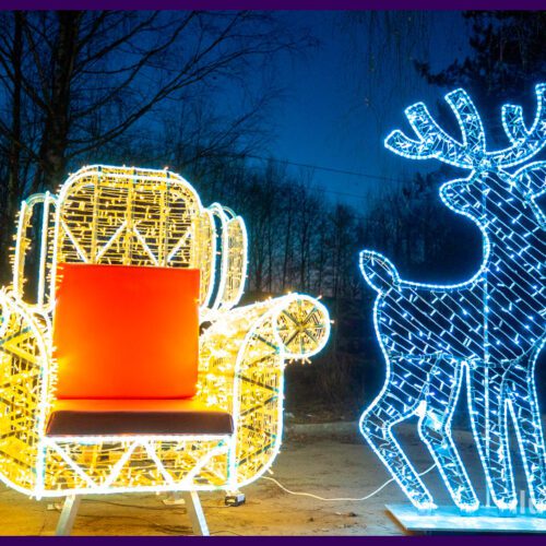 Олень и светодиодное кресло с гирляндами - объёмные декоративные фигуры
