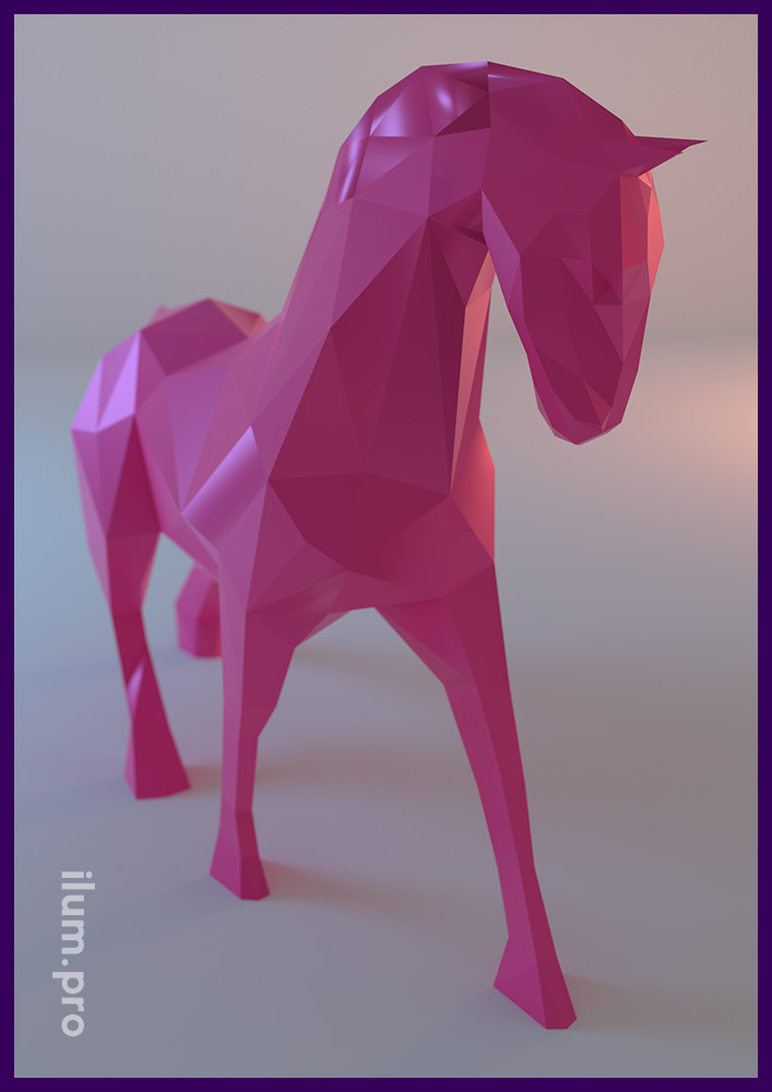 Полигональная фигура лошади (коня) из крашеной стали для украшения парка