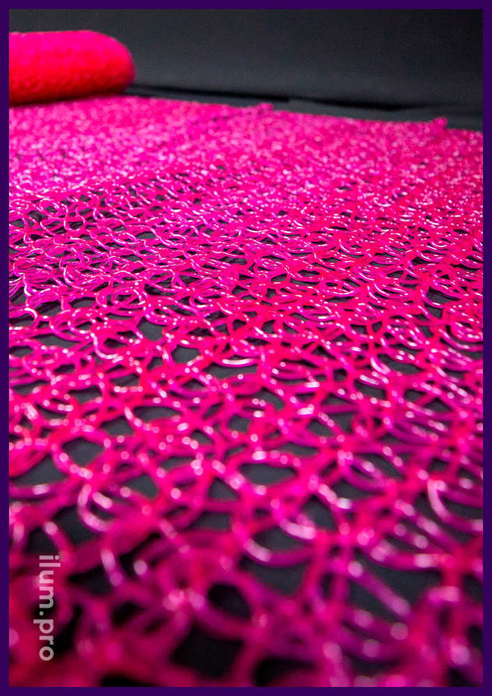 Сетка декоративная розовая в рулонах по 10 метров длиной, покрытие для иллюминации