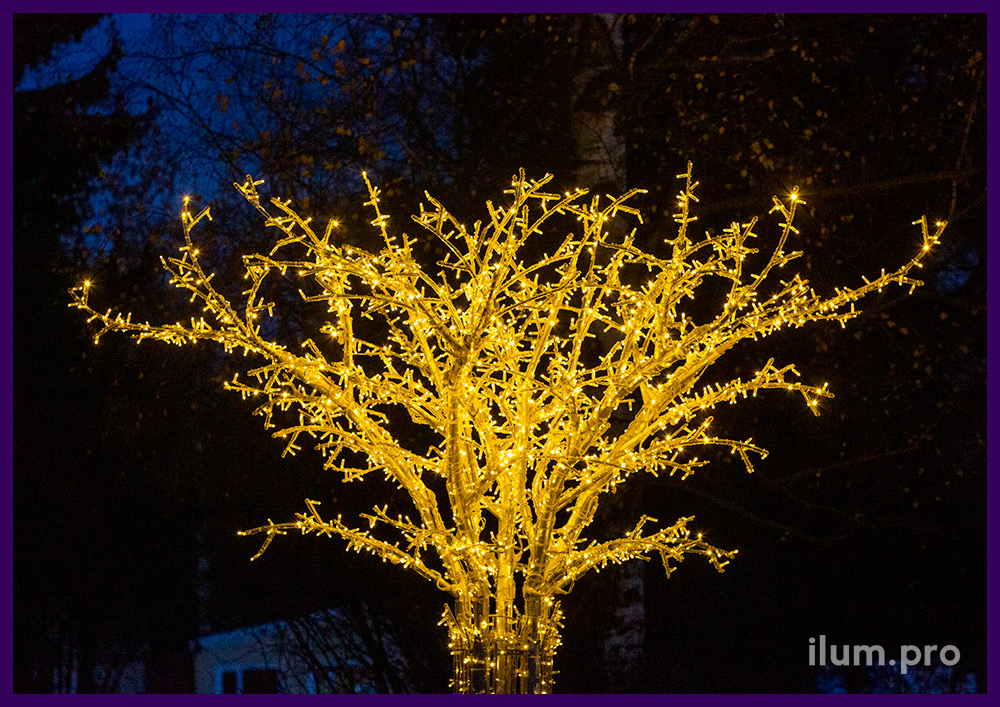 Деревья с гирляндами для украшения улицы - световые декорации из нержавеющего алюминиевого каркаса, 3 м
