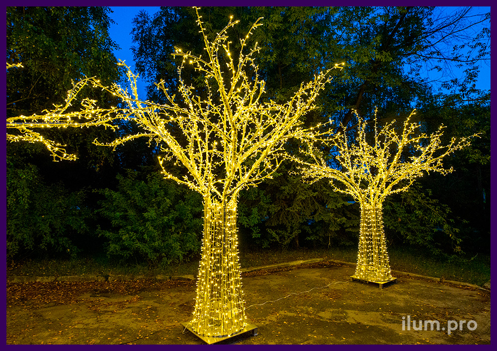 Деревья с гирляндами для украшения улицы - световые декорации из нержавеющего алюминиевого каркаса, 4 м