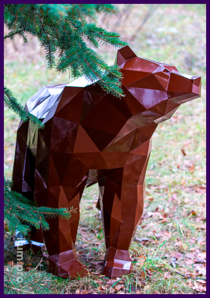 Медвежонок металлический полигональный с порошковой краской коричневого цвета