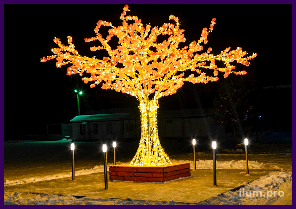 Деревья светящиеся для украшения площади в ЯНАО, каркас из алюминия высотой 5 метров