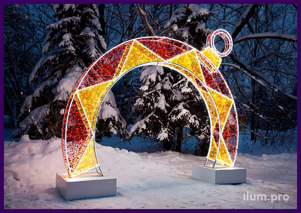 Арка с блёстками и декором на алюминиевом каркасе - новогоднее украшение для парка и площади
