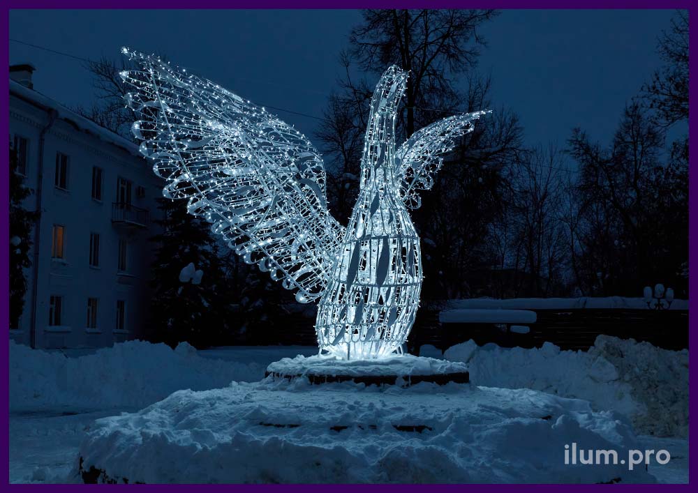 Гусь светящийся с гирляндами белого цвета, иллюминация 24 В с защитой от дождя и снега