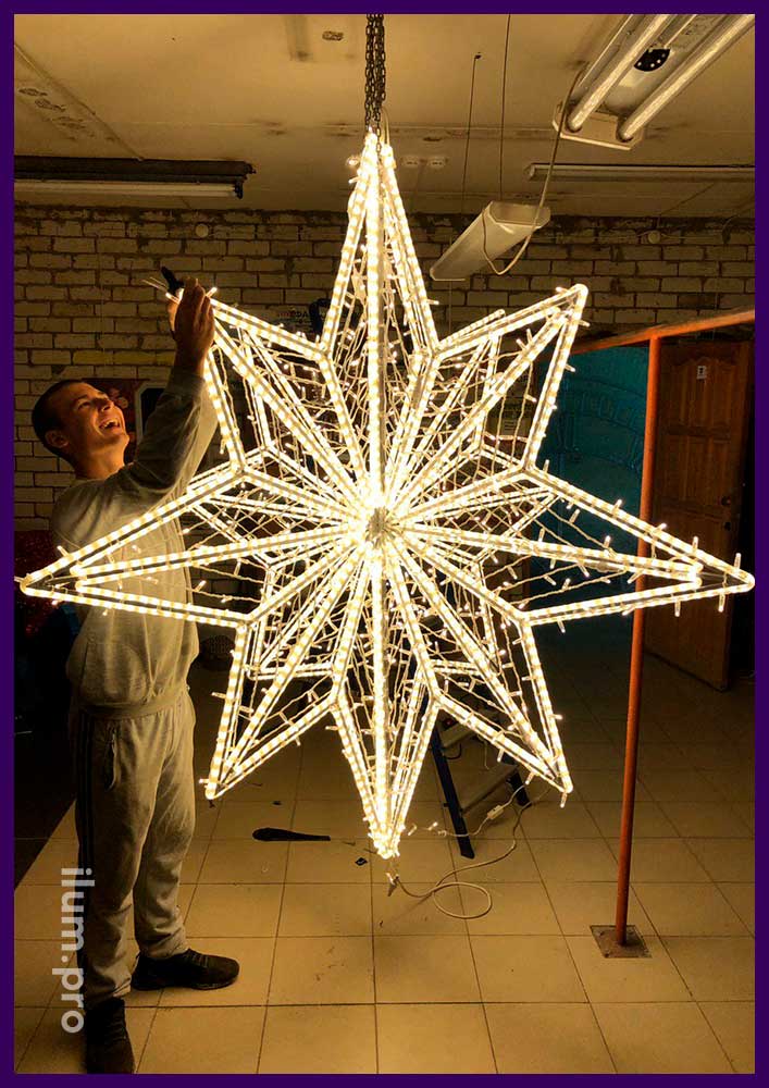 Светодиодная макушка для большой уличной ёлки в форме восьмиконечной звезды, подвесы для ТЦ