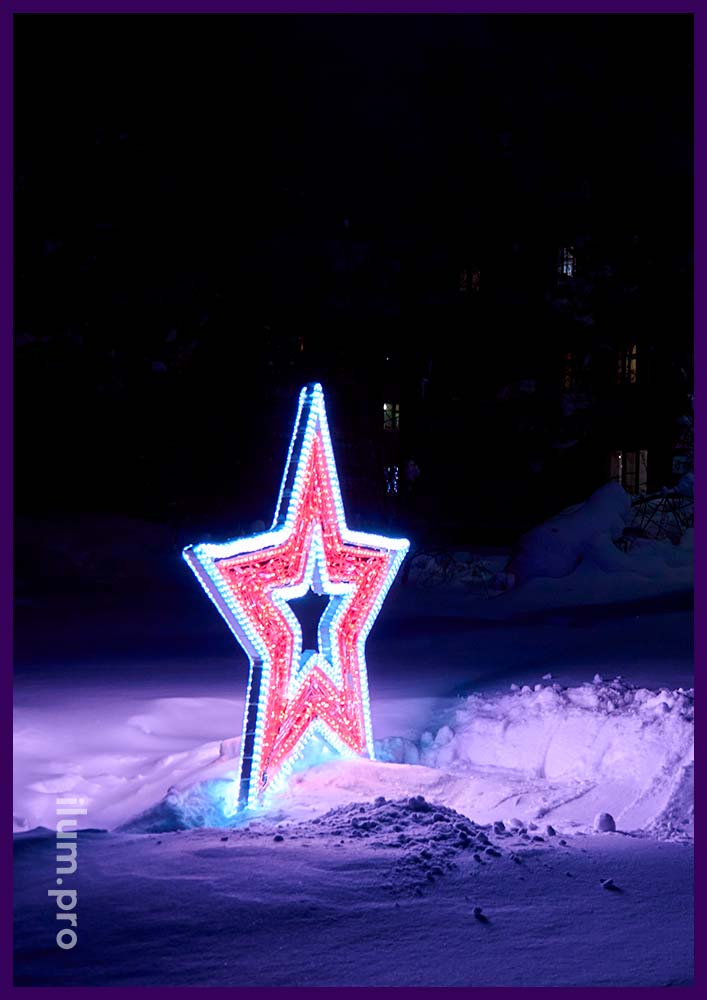 Звёзды светодиодные красно-белые, фотозоны с гирляндами на Новый год и 9 мая