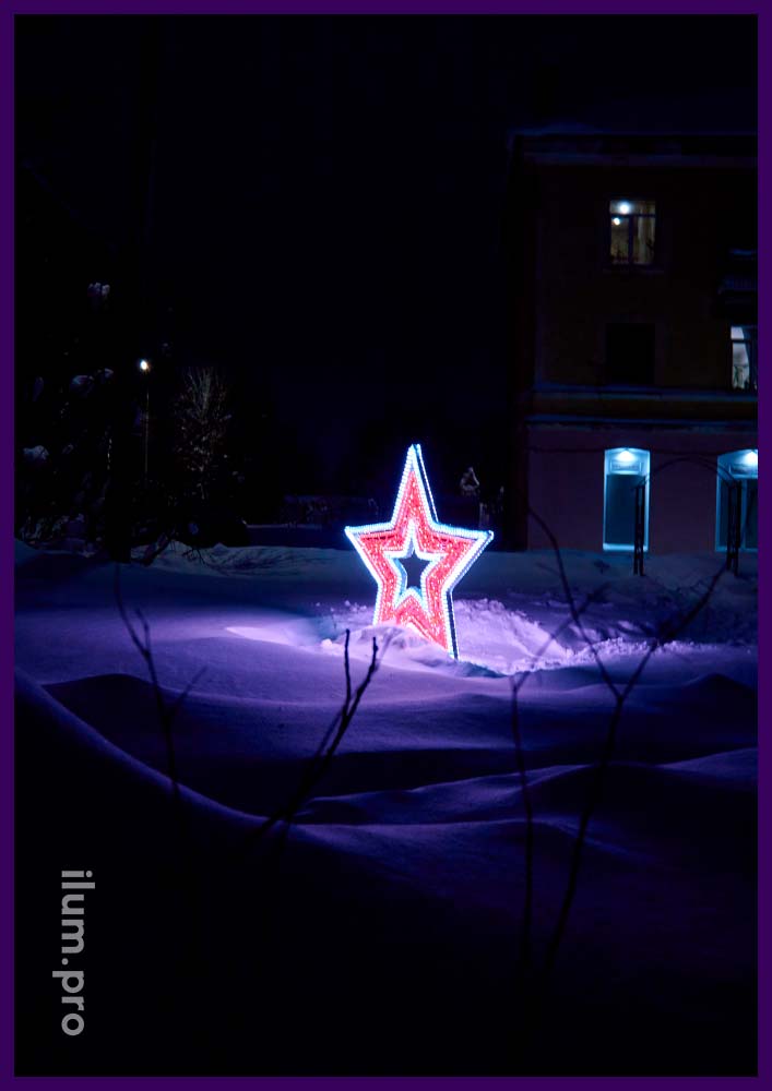 Уличная светодиодная фотозона в форме звезды с дюралайтом и гирляндами на алюминиевом каркасе