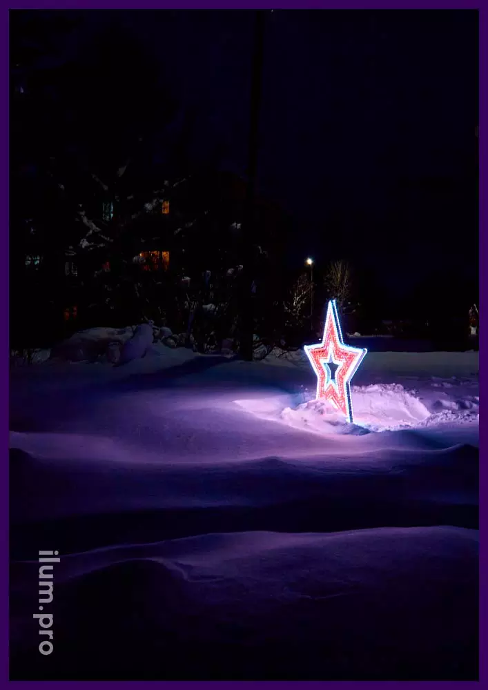 Звезда Победы - светящаяся фотозона для украшения городского сквера на Новый год и 9 мая
