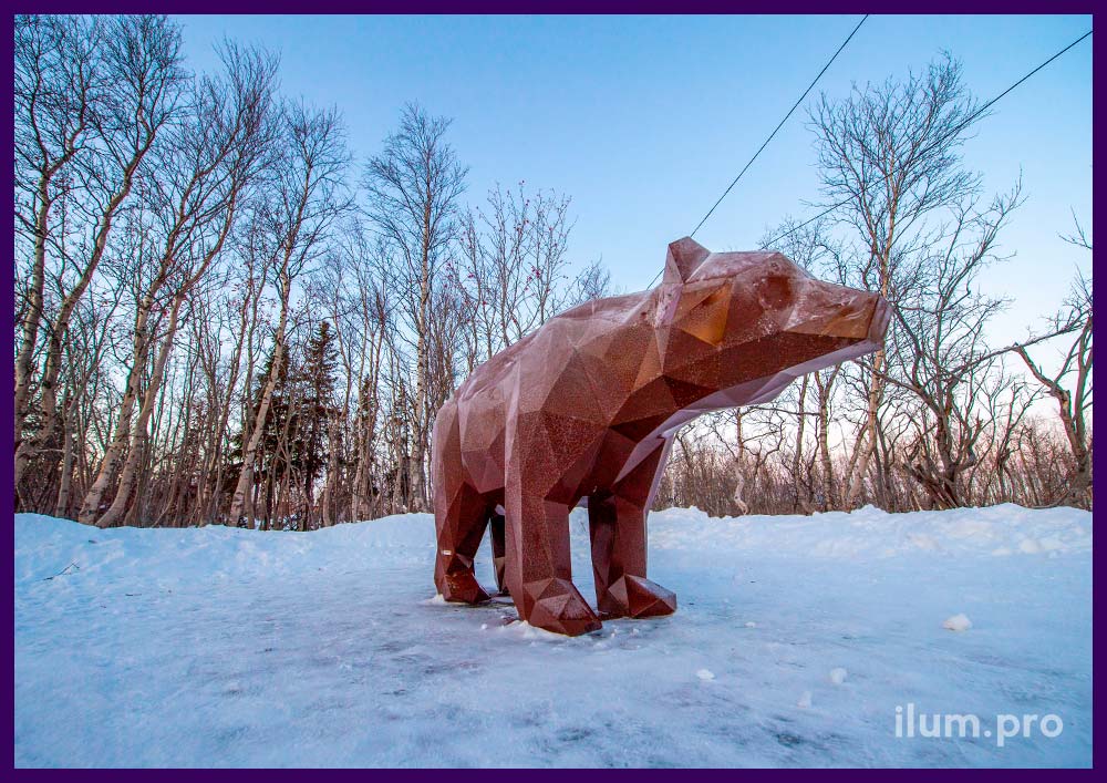 Медведь полигональный металлический с коричневой порошковой краской в Мурманской области