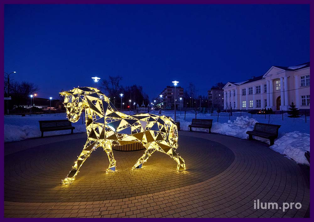 Фигура уличная с подсветкой гирляндами в форме лошади, каркас из нержавеющего алюминиевого сплава