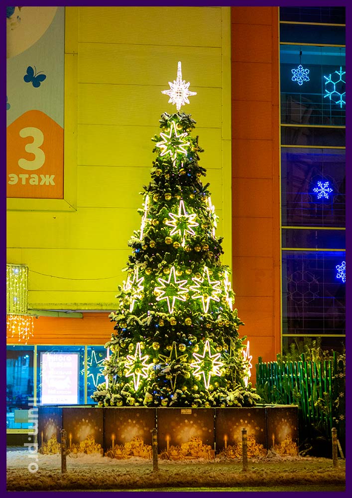 Набор светодиодных звёзд из дюралайта для украшения уличной ёлки в Воронеже перед торговым центром