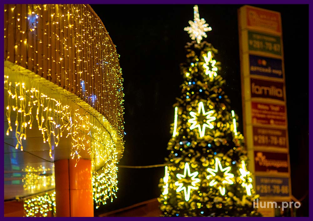 Новогоднее украшение торгового центра Юго-Запад в Воронеже светодиодной иллюминацией