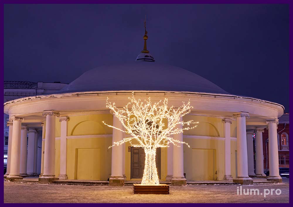 Новогодняя иллюминация в Ярославле, подсветка улицы деревьями из алюминия и гирлянд, IP65