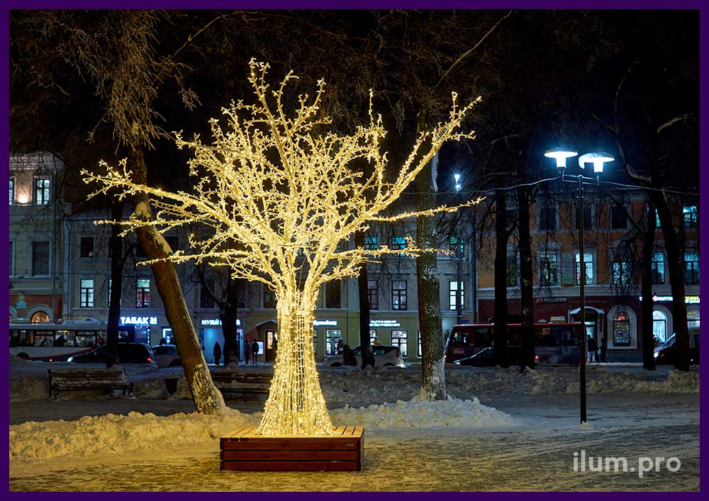 Новогодние декорации в форме деревьев с гирляндами тёплых тонов, защита IP64, питание от 24 В