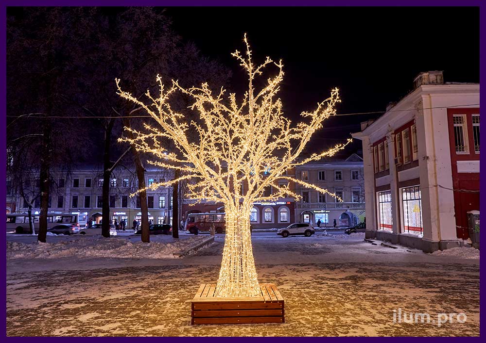 Дерево из металлических труб и светодиодных гирлянд для украшения города на Новый год, IP65, 24В