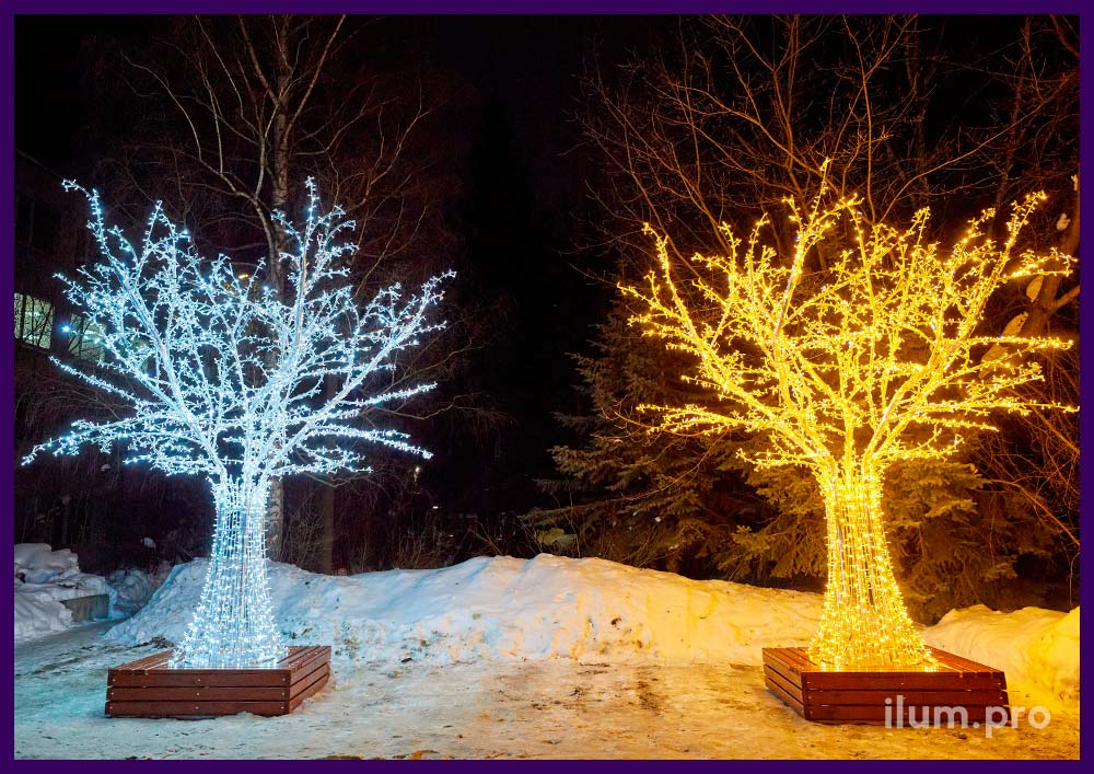 Новогодние, светящиеся деревья с гирляндами и каркасом из прочного и лёгкого алюминиевого сплава