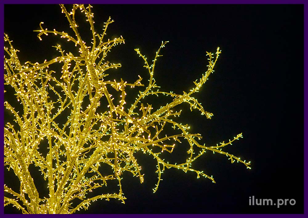Дерево светящееся из гирлянд и металла - украшение Красноярска на Новый год иллюминацией
