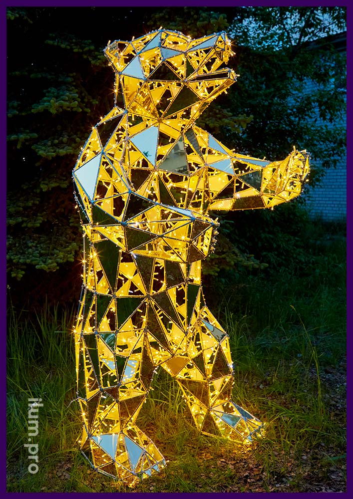 Зеркальные полигональные скульптуры животных из металла с встроенной подсветкой IP65