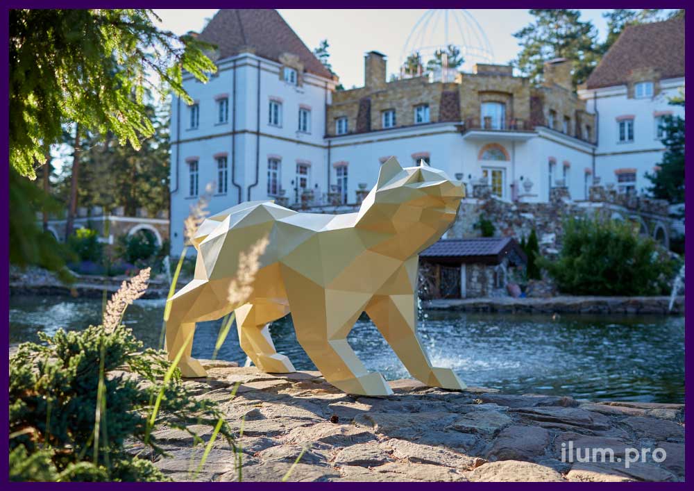 Собака полигональная металлическая для украшения ландшафта - садово-парковая скульптура
