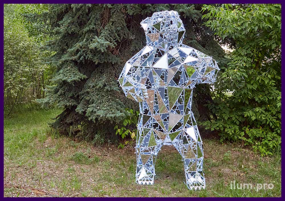 Медведь для украшения улицы в полигональном стиле, ландшафтная скульптура с подсветкой