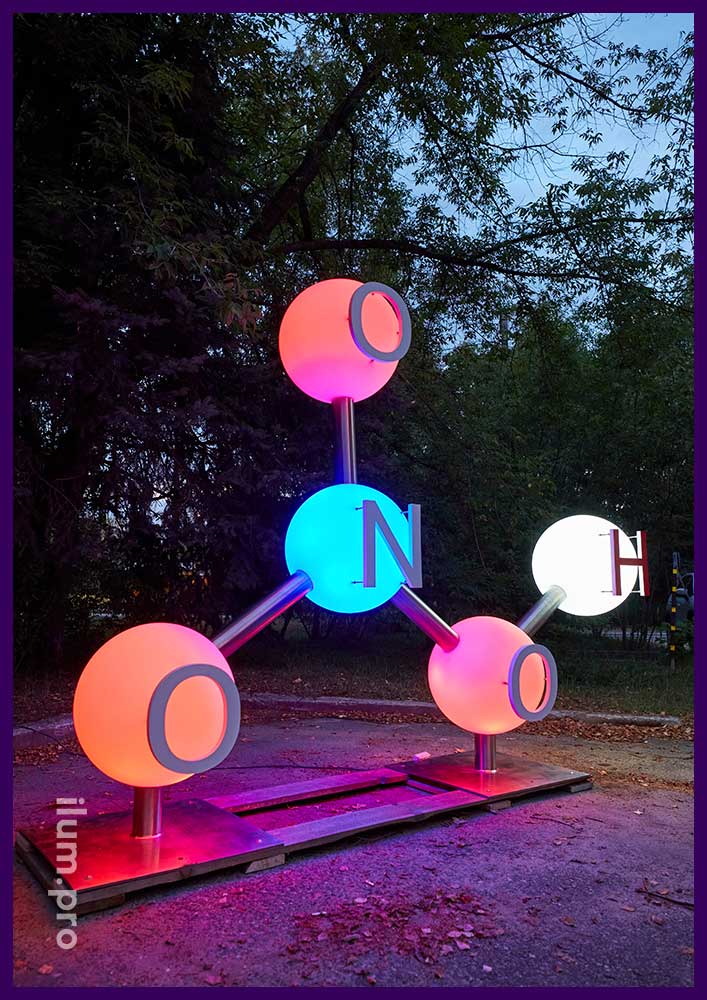 Разноцветная фотозона с встроенной подсветкой в виде молекулы азотной кислоты