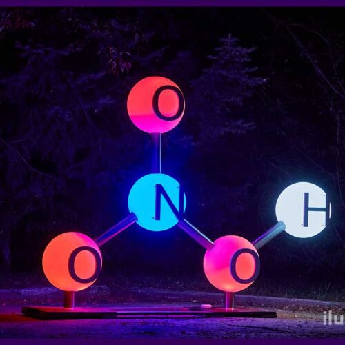 Шары светящиеся уличные из полиэтилена в фотозоне в форме молекулы