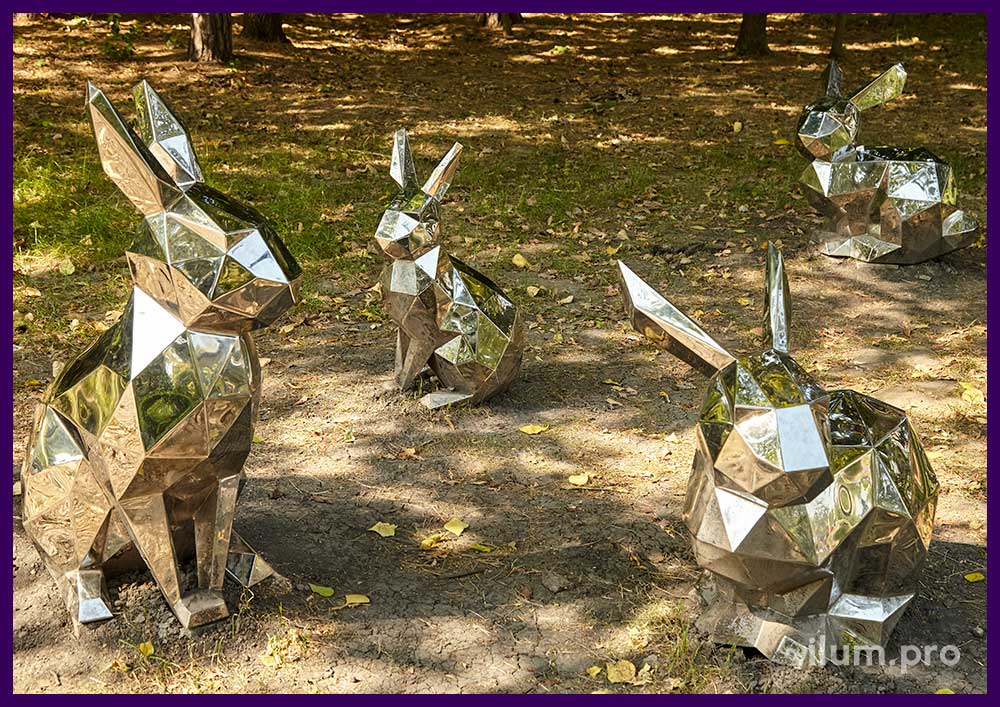Заяц металлический полигональный - уличные скульптуры для благоустройства территории парка в Москве