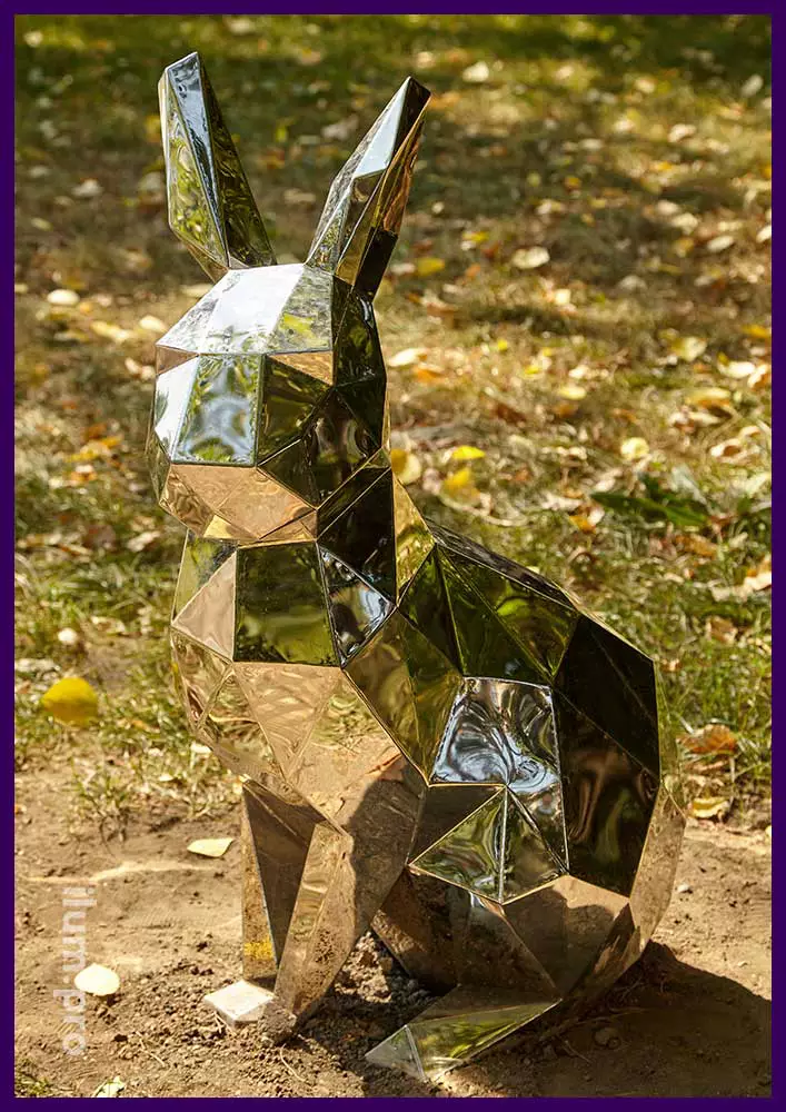 Заяц полигональный металлический - скульптура из нержавеющей стали для украшения ландшафта