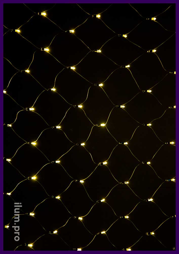 Новогодняя гирлянда сеть с тёплыми светодиодами, размер 2х2 метра, чёрный провод