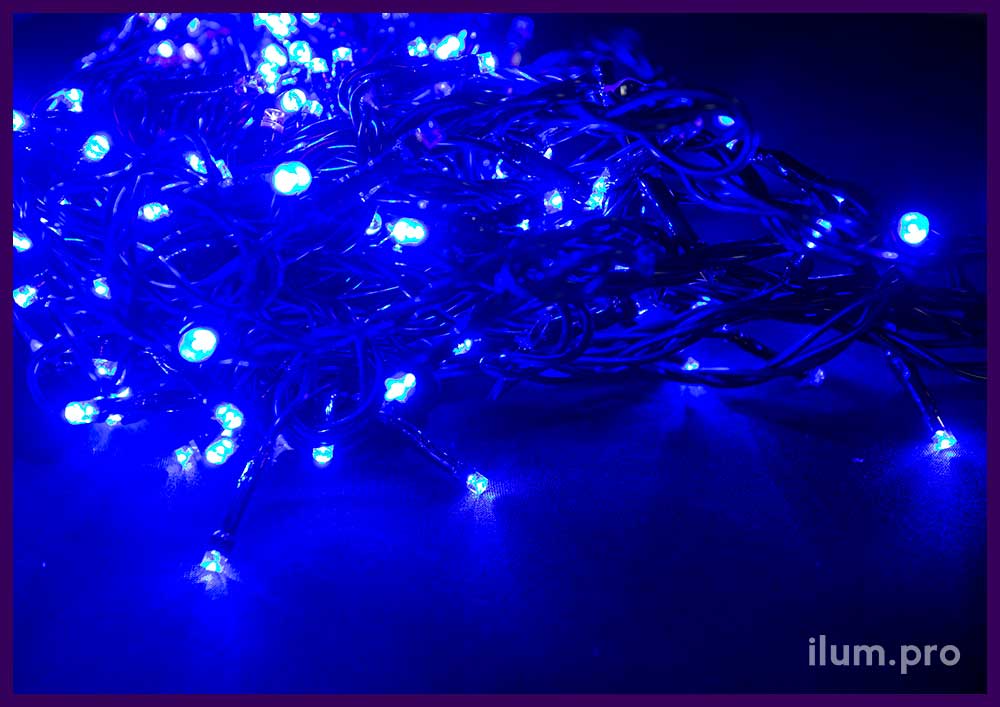 Спайдеры синие светодиодные с эффектом мерцания, 3х20 м, IP54, чёрный провод