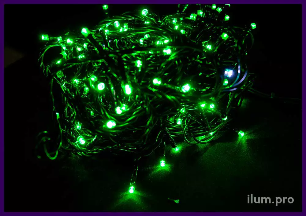 Зелёный светодиодный спайдер - гирлянда для подсветки деревьев с тремя длинными, двадцатиметровыми нитями, IP54