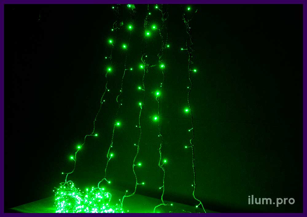 Спайдер светодиодный статический 5 по 20 метров с зелёным цветом, статическое свечение, чёрный провод