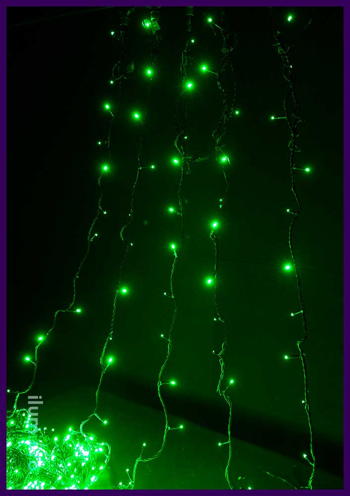 Спайдер светодиодный зелёного цвета, 5 нитей по 20 метров, провод из чёрного ПВХ с силиконом