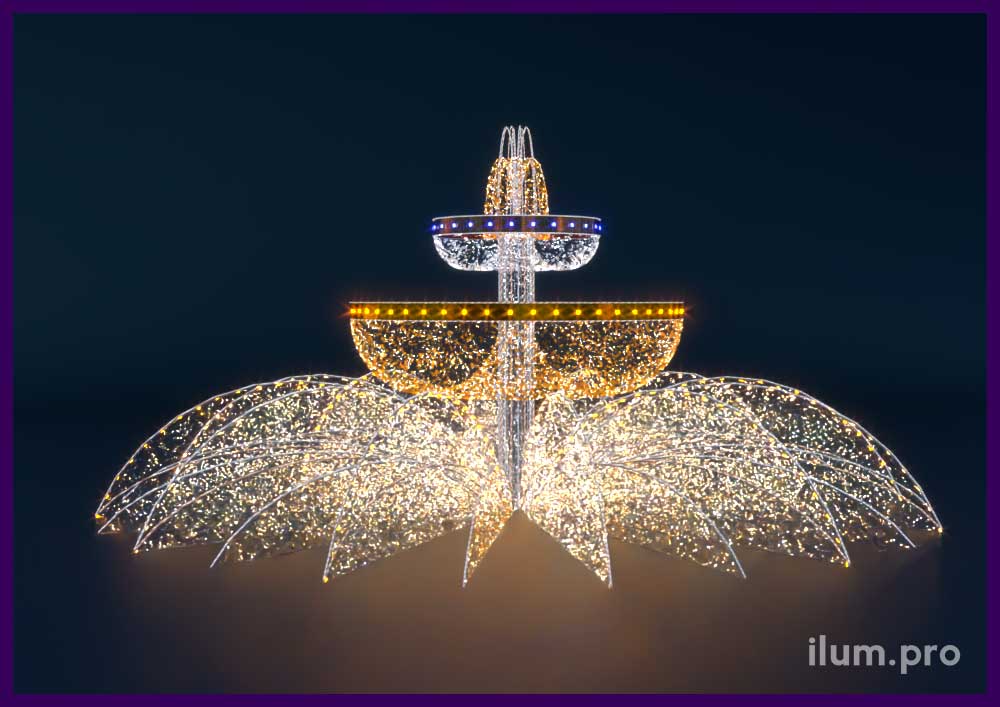 Новогодний светодинамический фонтан диаметром 10 метров и высотой 4,5 метра с гирляндами