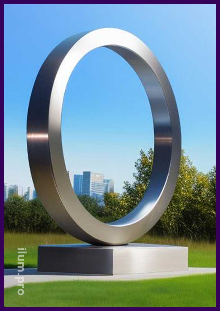 Стела из нержавеющей стали в форме большого металлического кольца
