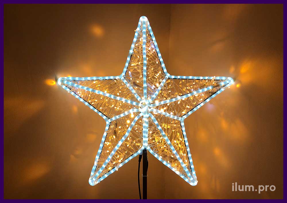 Макушка для новогодней ели в форме Кремлёвской звезды с гирляндами, пятиконечная звезда