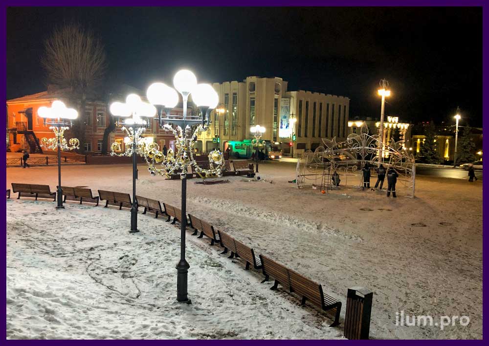 Монтаж светодиодной фотозоны и световых консолей на Новый год во Владимире