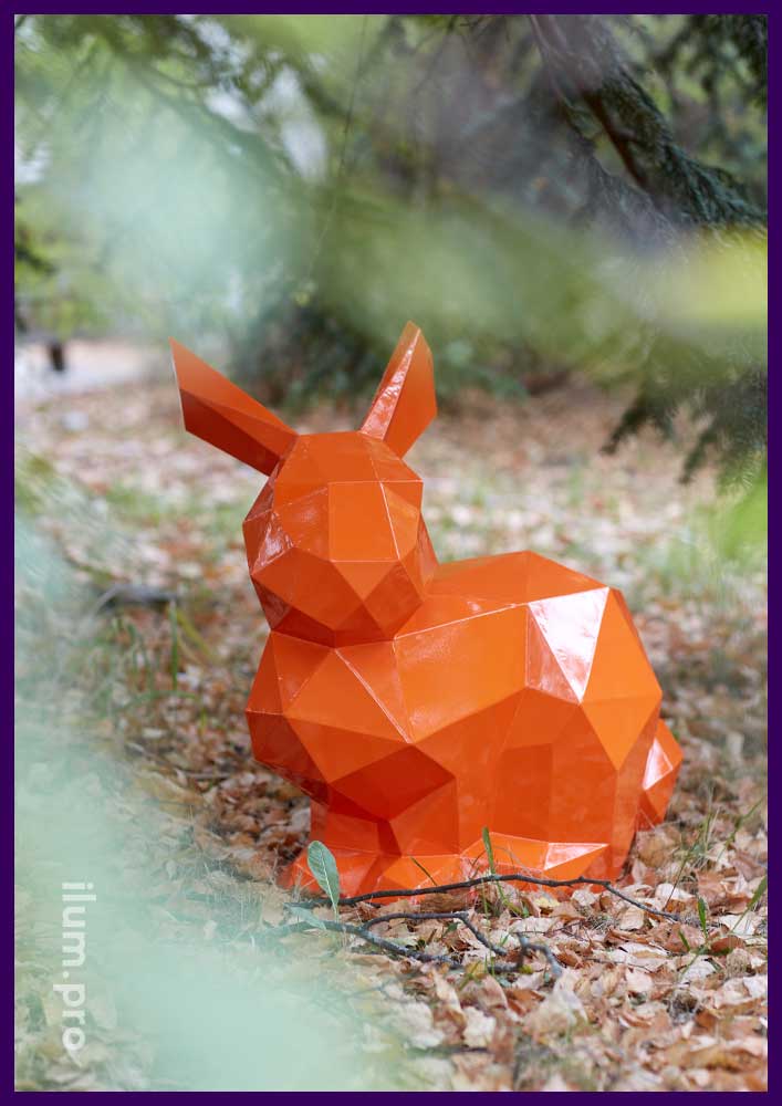 Зайцы полигональные металлические оранжевые - уличные арт-объекты с прочным каркасом из крашеной стали