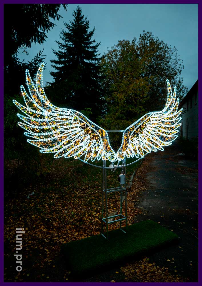 Украшение территории светящимися крыльями ангела – фотозона для взрослых и детей с встроенной подсветкой